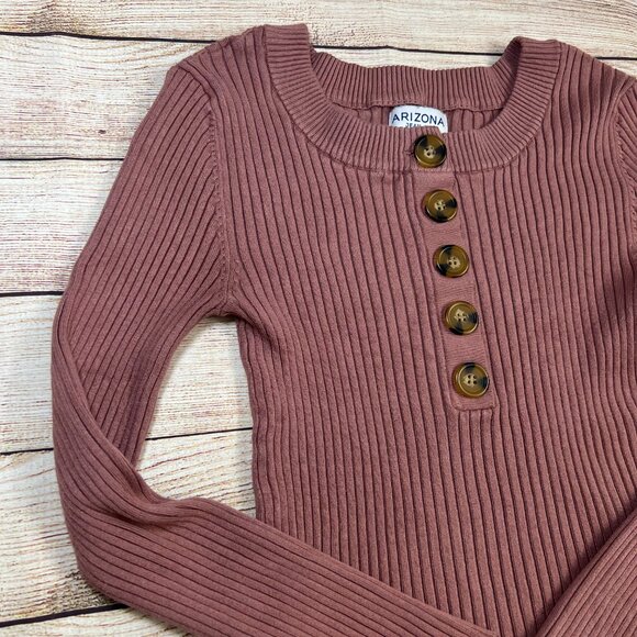 Arizona Jean Co Women's Ribbed Button Front Sweater Medium Dusty Rose Pink - Picture 7 of 9